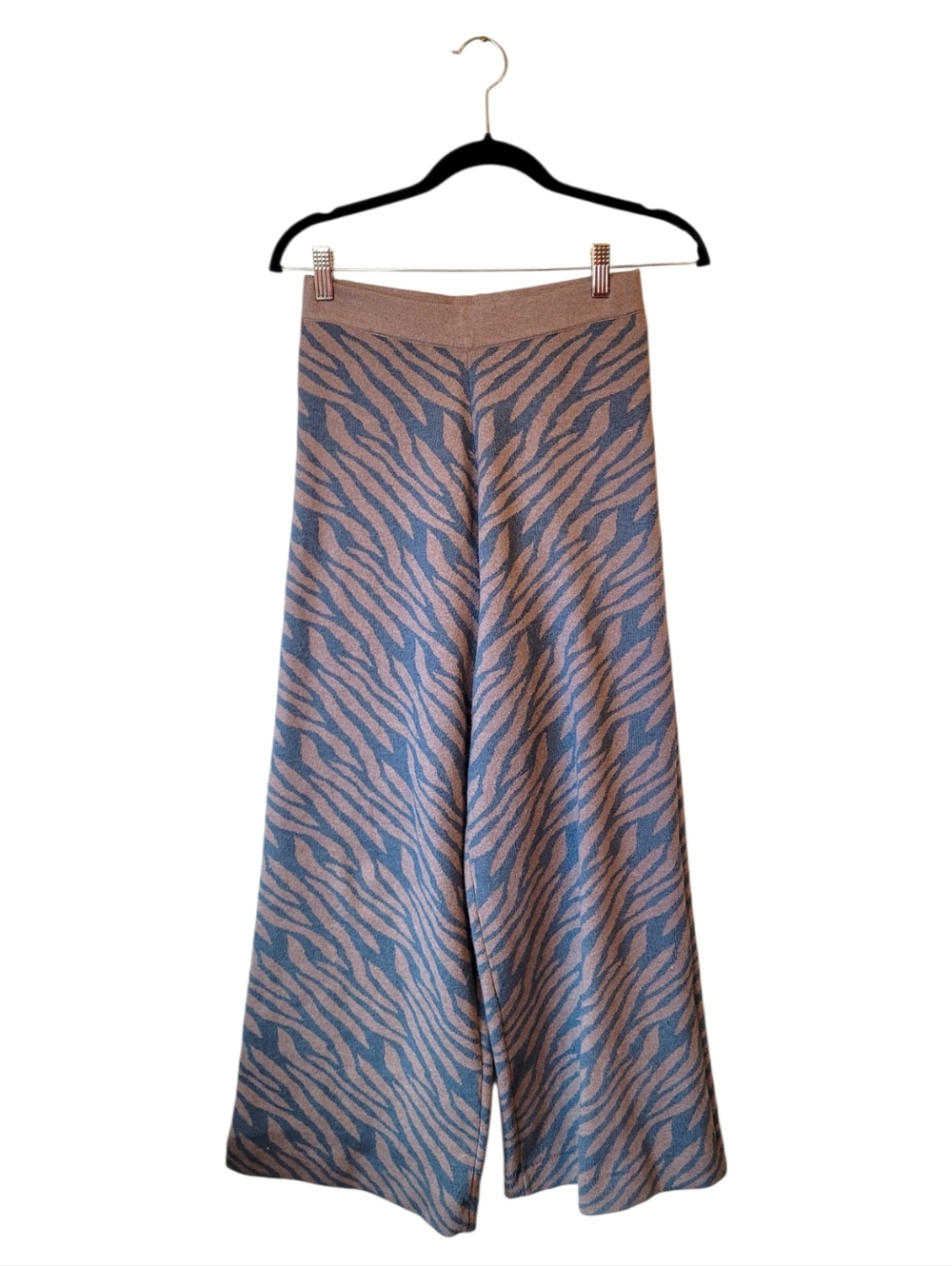 Anthropologie Wide Leg Zebra Print Brown & Blue Knit Sweater Pants Size XS